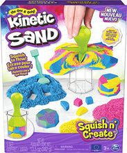 Kinetic Sand, Squish N’ Create with 382g of Blue, Yellow and Pink Play Sand, 5 Tools, Sensory Toys for Kids Aged 3 and Up