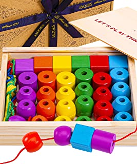 Jaques of London Threading Beads | Quality Wooden Toys for 3 4 5 Year Olds | Toddler Threading Beads Set of 30 Wooden Beads | Quality Since 1795