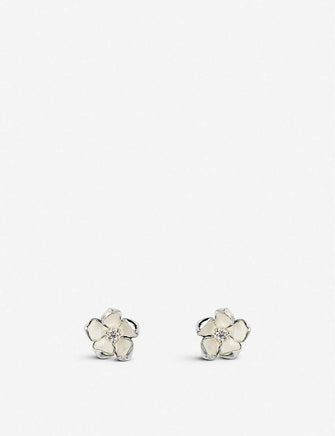 Cherry Blossom silver and diamond stud earrings