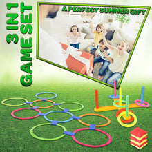 KreativeKraft Party Games for Kids 3 in 1 Indoor and Outdoor Games Garden Games for Kids and Adults Ring Toss Bean Bags Throwing Giant Hopscotch Activities Set