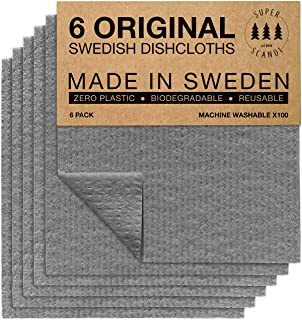 SUPERSCANDI Made in Sweden Dish Cloths Eco-Friendly Paper Alternative Grey 6 Pack Reusable Compostable Kitchen Dish Cloths & Rags
