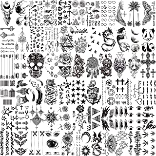 LAROI 66 Sheets 3D Small Temporary Tattoos For Women Men Neck Arm Adults Black Realistic Fake Tattoo Stickers For Kids Boy Girls Face Tattoo Temporary Flower Birds Star Anchor Rose Tatoo Sets Children