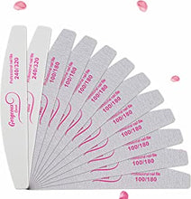 12 PCS Nail Files Professional Set of 12- 100/180 - Double Sided Grits Long Lasting Emery Boards for Acrylic & Natural Nails (White)