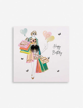 Happy Birthday shopping bags greetings card 16.5cm x 16.5cm