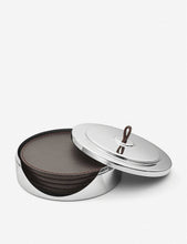 Manhattan stainless steel and leather coasters set of four