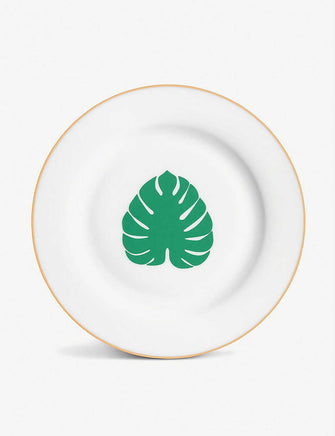 Tropical leaf-print fine bone china side plate 21cm