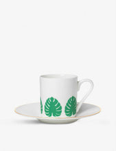 Tropical leaf-print fine china espresso cup and saucer