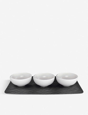 NewMoon porcelain dip bowl and platter set of four