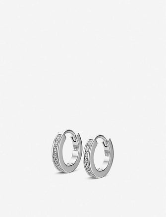 Skinny sterling silver and diamond huggie earrings