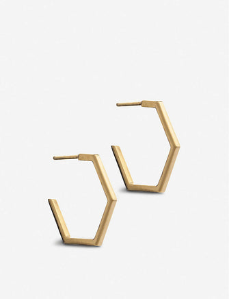 Hexagonal 22ct gold-plated sterling silver medium hoop earrings