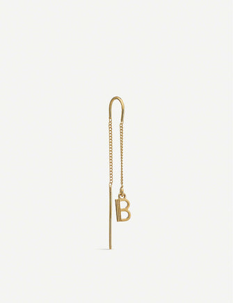 B initial 22ct yellow gold-plated sterling-silver threader earring