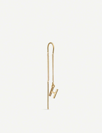 H initial 22ct yellow gold-plated sterling-silver threader earring
