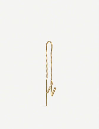 N initial 22ct gold-plated sterling silver threader earring