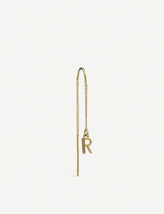 R initial 22ct gold-plated sterling silver threader earring