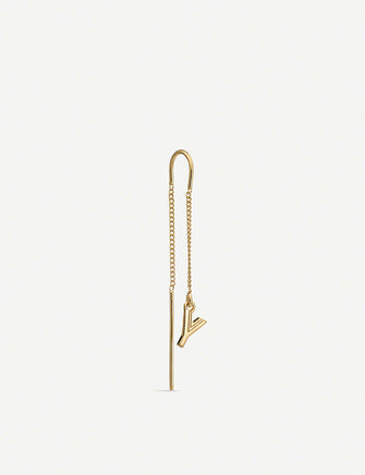 Y initial 22ct gold-plated sterling silver threader earring