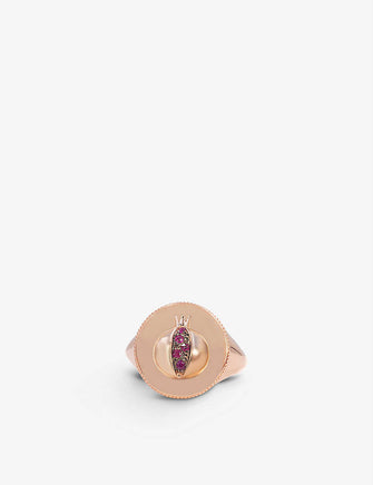 Noush 14ct rose gold and ruby love signet ring