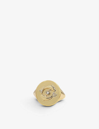 Noush 14ct yellow gold and diamond life signet ring