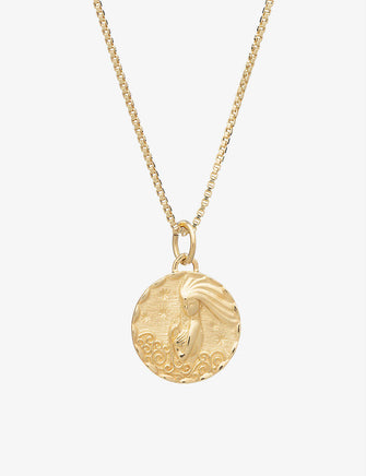 Zodiac Coin Aquarius short 22ct gold-plated sterling silver necklace