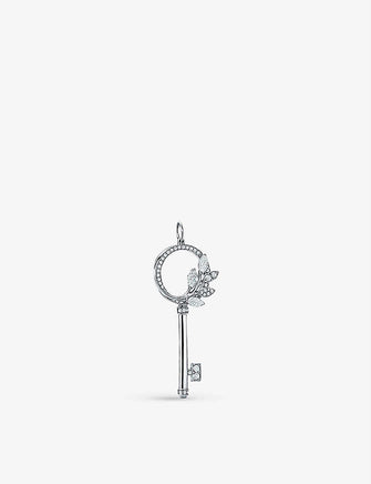 Victoria diamond and platinum vine circle key pendant