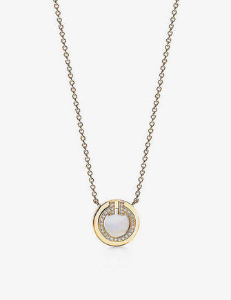 Tiffany T Circle diamond, mother-of-pearl and 18ct yellow-gold pendant necklace