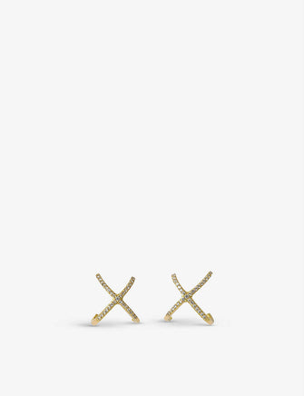 Aria cross diamond and 18ct yellow-gold stud earrings