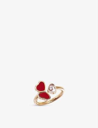 Happy Hearts Wings 18ct rose-gold, 0.05ct diamond and red-stone ring