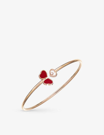 Happy Hearts Wings 18ct rose-gold, 0.05ct diamond and red-stone bangle bracelet