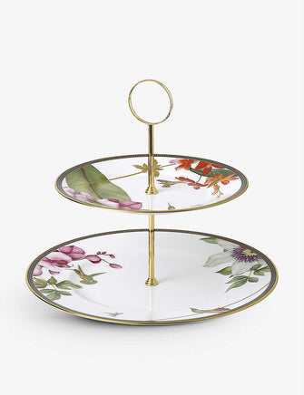 Hummingbird fine bone china two-tier cake stand