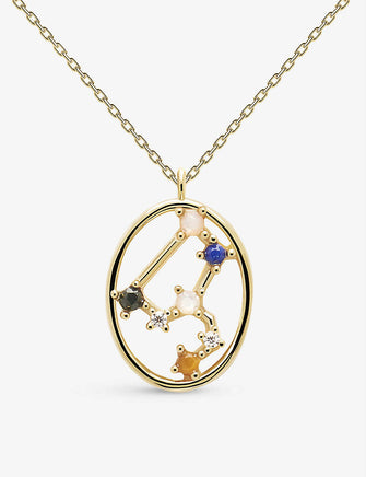 Zodiac Leo 18ct gold-plated sterling silver and gemstone necklace