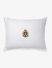 Crest-embroidered cotton cushion cover 30cm x 50cm