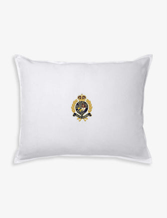 Crest-embroidered cotton cushion cover 30cm x 50cm