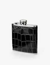 Classic crocodile-embossed leather and stainless steel hip flask 142ml