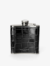 Classic crocodile-embossed leather and stainless steel hip flask 142ml