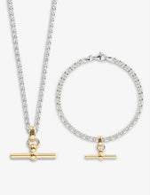 Belcher T-bar 23.5ct yellow gold-plated sterling-silver bracelet and necklace set