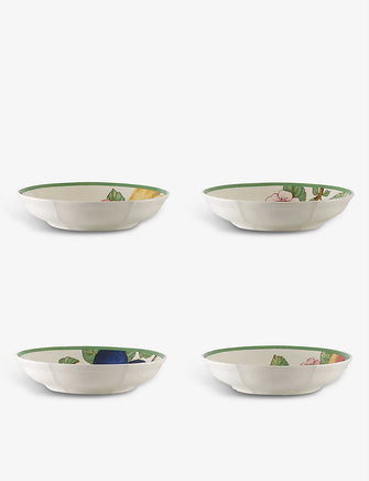 French Garden Modern Fruits porcelain flat bowl set of four