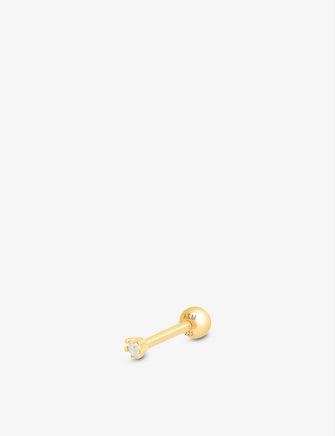 Flora Tiny Barbell 18ct yellow gold-plated sterling silver and zirconia stud earring