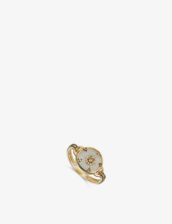 Celeste 18ct yellow-gold, 0.04ct diamonds, 0.49ct yellow sapphire and 4.42ct jade ring