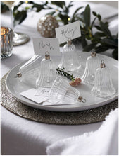 Bell-shaped glass placecard holders set of six