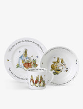 Flopsy, Mopsy, and Cottontail bone china three-piece set