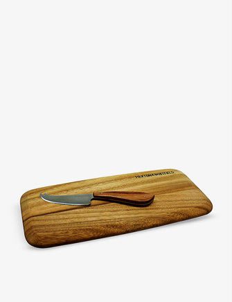 Grained wooden cheese board and knife set