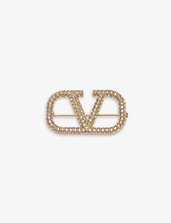 VLOGO crystal-embellished brass brooch