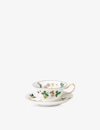 Wild Strawberry bone china teacup and saucer set