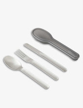 Logo-embossed reusable stainless-steel cutlery set