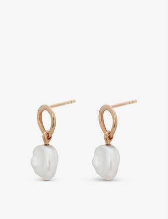 Nura Keshi tiny pearl and 18ct rose gold-plated vermeil sterling silver drop earrings