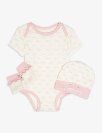 Logo-print stretch cotton-blend bodysuit, hat and socks set 0-6 months