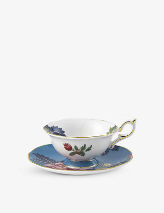 Wonderlust Sapphire Garden bone china teacup and saucer