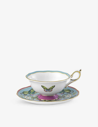 Menagerie botanical-print porcelain teacup and saucer set