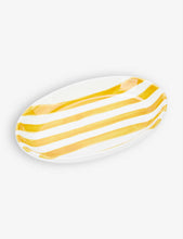 Striped circular ceramic dinner plate 25cm