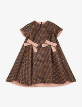 Logo-print bow-detail woven dress 4-14 years