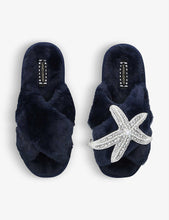 Starfish-embellished faux-fur slippers